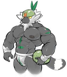 anthro balls bara black_fur bulge furry jockstrap maldu male male_only monkey muscles muscular nintendo passimian penis pokemon solo solo_male white_fur