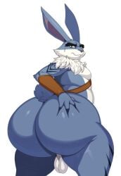 2023 absurd_res anthro ass backsack balls big_butt bodily_fluids bunnymund dreamworks easter_bunny easter_bunny_(rise_of_the_guardians) genitals green_eyes hi_res huge_ass huge_butt lagomorph leporid looking_at_viewer looking_back looking_back_at_viewer male male_only mammal nude paramount_pictures rabbit rise_of_the_guardians sagging_balls solo sssonic2 sweat sweatdrop