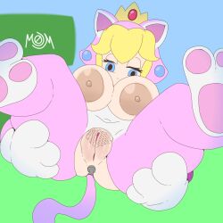 1girls anal_tail ass_grab ass_spread big_areola big_breasts blonde_female blonde_hair brown_nipples buttplug cat_ears cat_peach cat_suit cat_tail catgirl clitoris fat_pussy female female_only hairy_pussy mario_(series) momempleisnsfw nintendo princess princess_peach pussy sex_toy small_nipples super_mario_3d_world whore