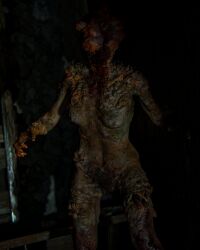 3d big_thighs blood breasts brown_hair bush clicker cordyceps detailed_background eyeless female female_only fungus hair infected monster monster_girl naughty_dog nightmare_waifu nipples nude open_mouth pubes screencap solo sony_interactive_entertainment spores teeth the_last_of_us the_last_of_us_2 tongue veins