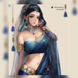 bangles blue_eyes bride desiwaifus earrings indian indian_female jewelry necklace original original_character sari