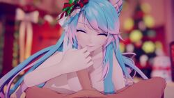 1boy 1girls 3d animated christmas christmas_tree cum cum_in_mouth dark-skinned_male dark_skin fellatio female_focus fireplace handjob indie_virtual_youtuber kissing_penis mmd multicolored_hair oral silvervale silvervale_(artist) sound video virtual_youtuber wolf_ears wolf_girl wolf_tail