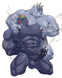 2boys abs anthro balls bara big_balls big_muscles big_pecs big_penis blush clenched_teeth closed_eyes cum gay generation_1_pokemon hands_behind_head humanoid_penis lactation machoke maldu male male/male male_lactation male_only milking muscular_anthro muscular_male nintendo nipple_fetish nipple_piercing nipple_play nipples pec_grasp pec_squeeze pecs penis pokémon_(species) pokemon pokemon_(species) sweat veiny_penis