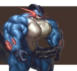 1boy abs animated anthro ass big_arms big_muscles big_penis black_penis blue_skin breathing generation_3_pokemon glistening glistening_body glistening_genitalia glistening_skin humanoid_genitalia humanoid_penis male male_only mega_evolution mega_swampert muscular muscular_anthro nintendo nipples pokémon_(species) pokemon snoway solo_male standing swampert sweat sweating throbbing throbbing_penis tongue veiny veiny_penis video video_games