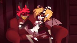 2d alastor_(hazbin_hotel) animated big_breasts breasts capy_diem color female frame_by_frame gif hazbin_hotel horns lady_g_valentine lipstick loop male membranous_wings nipples oc original original_character sex tail vaginal_penetration vivienne_medrano