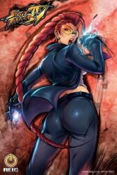 1girls ass capcom crimson_viper electricity female female_only fully_clothed glasses looking_back orange-tinted_eyewear ponytail red_hair reiq solo street_fighter sunglasses tinted_eyewear