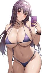 1girls absurdres big_breasts bikini breasts female jasony kasumigaoka_utaha light_skinned_female long_hair purple_hair red_eyes saenai_heroine_no_sodatekata selfie smile tagme thighs