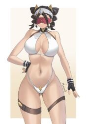 1girls aori_sora big_breasts big_thighs breasts covered_eyes dark-skinned_female dark_skin eremite_(genshin_impact) eremite_desert_clearwater_(genshin_impact) female female_only genshin_impact gloves huge_breasts huge_thighs large_breasts navel solo solo_female thick_thighs thighs