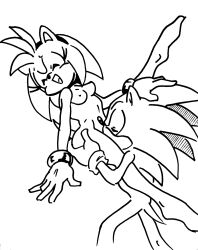 amy_rose anthro cunnilingus duo hand_on_another's_head monochrome one_leg_up randomguy999 sonic_(series) sonic_the_hedgehog standing straight