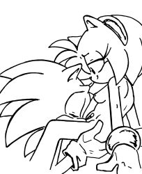 amy_rose cunnilingus duo face_in_crotch implied_cunnilingus monochrome randomguy999 sitting_cunnilingus sonic_(series) sonic_the_hedgehog