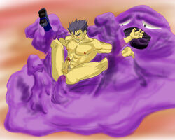 1boy abs anal_penetration anal_sex black_hair censor_bar censored erect_nipples erection gay human interspecies koga_(pokemon) legs_held_open male muk nude nude_male one_eye_closed pecs penis pointless_censoring pokemon pokemon_rgby pokephilia pubic_hair questionable_consent restrained slime spread_legs stretched_anus tentacle_on_male yaoi yellow_skin