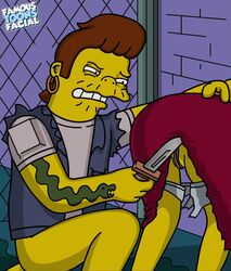 bent_over clothes color famous-toons-facial female human knife male maude_flanders night outdoors snake_jailbird straight tagme the_simpsons torn_clothes