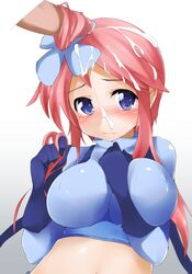 1girls blue_eyes breasts cum cum_on_face cum_on_hair facial female female_only gym_leader hairjob human large_breasts nintendo pokemon pokemon_bw red_hair skyla_(pokemon) straight terazip