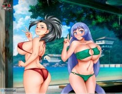 2girls almost_naked big_breasts bikini breasts female female_only half_naked large_breasts looking_at_viewer momo_yaoyorozu my_hero_academia nejire_hado pzpana shounen_jump