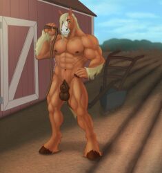 abs absurd_res animal_genitalia animal_penis anthro balls biceps equid equine equine_genitalia equine_penis facial_hair farm genitals goatee hair hi_res horse long_hair male mammal muscular muscular_male navel nipples nude pecs penis pose sheath smile solo vein zwolf