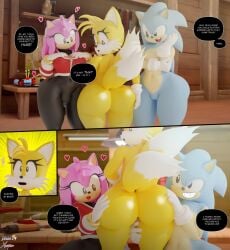 1futa 2boys 2femboys 3d amy_rose anthro big_ass bottom_heavy bottom_heavy_femboy bulge dialogue femboy femboy_focus femboy_on_femboy feminine_male futa_on_femboy futa_on_male futanari girly heart leggings male miles_prower mixed_media sonic_(series) sonic_the_hedgehog sonic_the_hedgehog_(series) tails tails_the_fox thick_thighs trap wide_hips xscapism