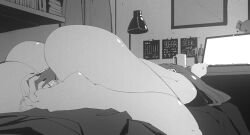 animated aroused bedroom black_and_white computer dildo dripping_pussy faceless_female female female_masturbation gif horny_female masturbating masturbation monochrome nails sex_toy sex_toy_in_pussy stealth_masturbation sweet toying_self