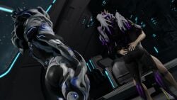 2girls1boy 3d animated ass facelesstrigger female_focus light-skinned_male no_sound saryn_(warframe) saryn_prime_(warframe) sex standing_sex tagme tenno vaginal_penetration video warframe