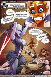 1boy 2girls ahsoka_tano asajj_ventress bald bald_female blush clone_wars comic english_text female female_on_top heart_symbol human humanoid jedi_master jedi_padawan light-skinned_male light_skin male mature mature_male multiple_girls obi-wan_kenobi orange-skinned_female orange_skin page_1 page_number star_wars tagme text the_clone_wars:_season_one togruta vegaversio