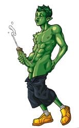 1boy anole artist_request big_balls big_cock big_penis cum cumshot gay green_hair green_skin huge_cock male male_focus male_only marvel masturbation png shorts solo solo_male transparent_background x-men