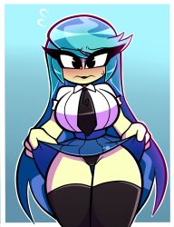 auntie_lofty_(mlp) big_breasts big_eyes blue_hair breasts light_skin long_hair my_little_pony nelljoestar nervous school_uniform schoolgirl skirt_lift skirt_up tagme thick_thighs underwear