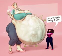 2girls ass belly big_ass big_belly big_breasts breasts drelard female female_pred garnet_(steven_universe) huge_breasts hyper_belly mass_vore milf mini_giantess multiple_prey nipple_bulge outie_navel pearl pearl_(steven_universe) size_difference steven_universe stomach_noises text vore