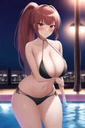 1girls ai_generated alluring big_breasts bikini blush breasts brown_eyes cleavage dead_or_alive dead_or_alive_2 dead_or_alive_3 dead_or_alive_4 dead_or_alive_5 dead_or_alive_6 dead_or_alive_xtreme_beach_volleyball kasumi_(doa) kunoichi night_sky orange_hair posing swimming_pool tecmo zengai