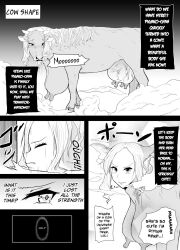 bovine breasts cattle comic cow_ears cow_girl english english_text female_only horns japanese_text long_nipples saliva tears transformation udders veiny_udders