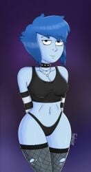 1girls ambiguous_species big_ass big_breasts black_outfit black_panties blue_hair blue_skin choker dog_collar eyebrow_piercing female fishnets goth goth_girl gothic gothified lapis_lazuli_(steven_universe) nose_piercing solo_female spiked_collar steven_universe suggestive suggestive_pose tagme thick_thighs thong timelessgear