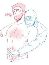 2boys bad_anatomy foreskin_pull gay handjob implied_exhibitionism implied_voyeurism masked_male precum public_nudity quickie sneaky sniper_(team_fortress_2) spy_(team_fortress_2) team_fortress_2 text uncut