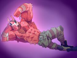 animate_inanimate bara barazoku chest_hair epic_games eyepatch flexing fortnite fortnite:_battle_royale highres looking_at_viewer lt._john_llama male_only muscular piñata pink_body pink_fur posing posing_for_picture tiggon_the_great