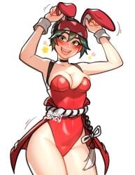 1girls 2d 2d_(artwork) alternate_costume blush blushypixy blushyspicy breasts bunny_ears bunny_girl bunnysuit cleavage drawn female female_only hartman_hips hips hourglass_figure kiriko_(overwatch) leotard looking_at_viewer overwatch overwatch_2 red_bunnysuit red_clothing red_leotard solo thick_thighs thunder_thighs thunderthighs watermark wide_hips