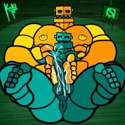 2boys absurd_res anus ass balls bara blue_body blue_eyes bodily_fluids cum cum_on_penis cumshot duo ejaculation feet foot_fetish foot_play footjob gay genital_fluids genitals geometry_dash green_eyes hi_res homosexual humanoid koki_1 machine male male/male muscular muscular_male nipples not_furry orb penis potbor potbor_(geometry_dash) robot robot_humanoid robtop robtopgames scratch scratch_(geometry_dash) sex video_games yellow_body