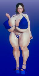 3d 3d_model bikini_top blue_eyes brown_hair high_heels honey_select_2 huge_breasts pale-skinned_female pale_skin randoxwando samsung_galaxy samsung_sam short_hair slutty_outfit squished_breasts thick_thighs tight_clothing wide_hips