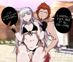 bare_shoulders beach bikini black_bikini blue_eyes braid breasts cleavage clenched_teeth cum cum_in_pussy cum_inside danganronpa danganronpa:_trigger_happy_havoc dangerous_day ejaculation feet_out_of_frame gloves implied_cheating impregnation_risk kirigiri_kyouko kuwata_leon large_breasts large_penis light_skin lilithcharlott2 navel panties_aside pants_down penis possible_impregnation purple_eyes purple_hair pussy red_hair rolling_eyes sidelocks skimpy_clothes stomach straight_hair swimwear teeth_showing thick_thighs thigh_grab thighs vaginal_penetration very_long_hair