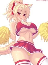 1girls blonde_hair breasts cat_ears cat_girl cat_tail catgirl cheerleader cheerleader_uniform female hips huge_breasts light-skinned_female light_skin long_hair panties ponytail red_eyes thick_thighs thighs tiffy tiffynyaa upskirt wide_hips yellow_panties
