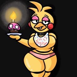 big_breasts black_background breasts cupcake_(fnaf) female five_nights_at_freddy's lewdewott m tagme thick_thighs toy_chica_(fnaf) wide_hips