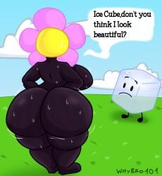 anthro ass battle_for_dream_island bfdi flower flower_(bfdi) humanoid ice_cube_(bfdi) mob_face object_shows plant sweat thighs