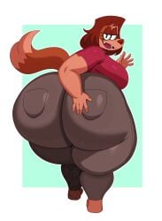 1girls anthro ass big_ass bottom_heavy breasts brown_hair bubble_butt canine clothing fat_ass female female_only half-closed_eyes hand_on_ass hand_on_own_ass huge_ass large_ass looking_at_viewer looking_back massive_ass nikki_(galactabee) pants shirt solo sssonic2 thick_ass thick_thighs thunder_thighs waving wide_hips