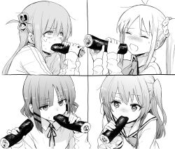 blush bocchi_the_rock! crying_with_eyes_open deepthroat double_handjob female female_only gotou_hitori heart-shaped_pupils ijichi_nijika kita_ikuyo monochrome multiple_girls saliva sexually_suggestive sucking sushi sweat symbol-shaped_pupils tagme yamada_ryou