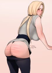 1girls ambiguous_background arm_support ass bare_ass bare_shoulders big_breasts blonde_hair blush breasts brown_eyes embarrassed female female_only from_behind huge_breasts jnsdh kimono large_breasts lipstick looking_at_viewer looking_back makeup mature mature_female mooning naruto naruto_(series) naruto_shippuden panties pants pants_down presenting presenting_ass presenting_hindquarters round_ass sleeveless sleeveless_kimono solo solo_female spank_marks spanked spanked_butt spanking_ass thong tied_hair tsunade twintails voluptuous