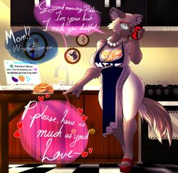 absurd_res aggressive_retsuko anthro apron apron_only clothing eyewear female food footwear gem genitals glasses haida's_mother hi_res high_heels honey_(food) hyena imminent_incest jewelry kitchen mammal mature_female mostly_nude necklace pancake pearl_(gem) pearl_necklace pussy redangelart sanrio smooth_fur solo