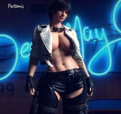 1girls 3d abs black_hair capcom devil_may_cry devil_may_cry_5 female_only glasses gloves jacket jeans lady_(devil_may_cry) partemis short_hair solo