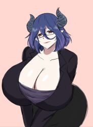 1girls big_ass big_breasts big_butt demon demon_girl demon_horns drawn female female_only glasses horn huge_breasts large_breasts lipstick momiji_(artist) no_sex office_lady purple_hair red_eyes smile smiling smiling_at_viewer succubus succubus_horns tagme thick thick_ass thick_thighs vermeil vermeil_in_gold white_body