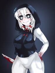 black_jacket creepypasta jeff_the_killer jeff_the_killer_(ai) jenifer_the_killer knife meme rule_63 white_hair white_skin yandere