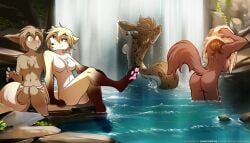 clovis_(twokinds) furry group_bathing kathrin_vaughan keith_keiser natani tom_fischbach twokinds waterfall webcomic