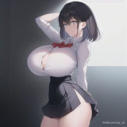 ai_generated huge_breasts op_ai school_uniform schoolgirl short_hair skirt tagme