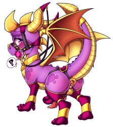 ?! activision alpha_channel anus backsack balls bondage bondage bound countershade_tail countershade_torso countershading dragon feral genitals hi_res horn male membrane_(anatomy) membranous_wings penis pocki07 purple_body quadruped raised_tail simple_background solo spyro spyro_the_dragon tail transparent_background vein veiny_balls wings yellow_body yellow_countershading yellow_horn