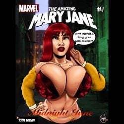 1girls big_breasts blue_eyes bombartist bra breasts bribe busty cover_page female female_only human human_only large_breasts long_hair marvel marvel_comics mary_jane_watson red_hair solo spider-man_(series) whore