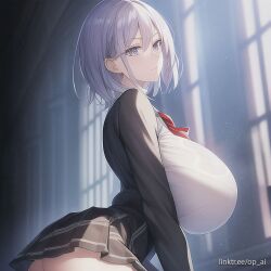 ai_generated huge_breasts op_ai school_uniform schoolgirl short_hair skirt tagme